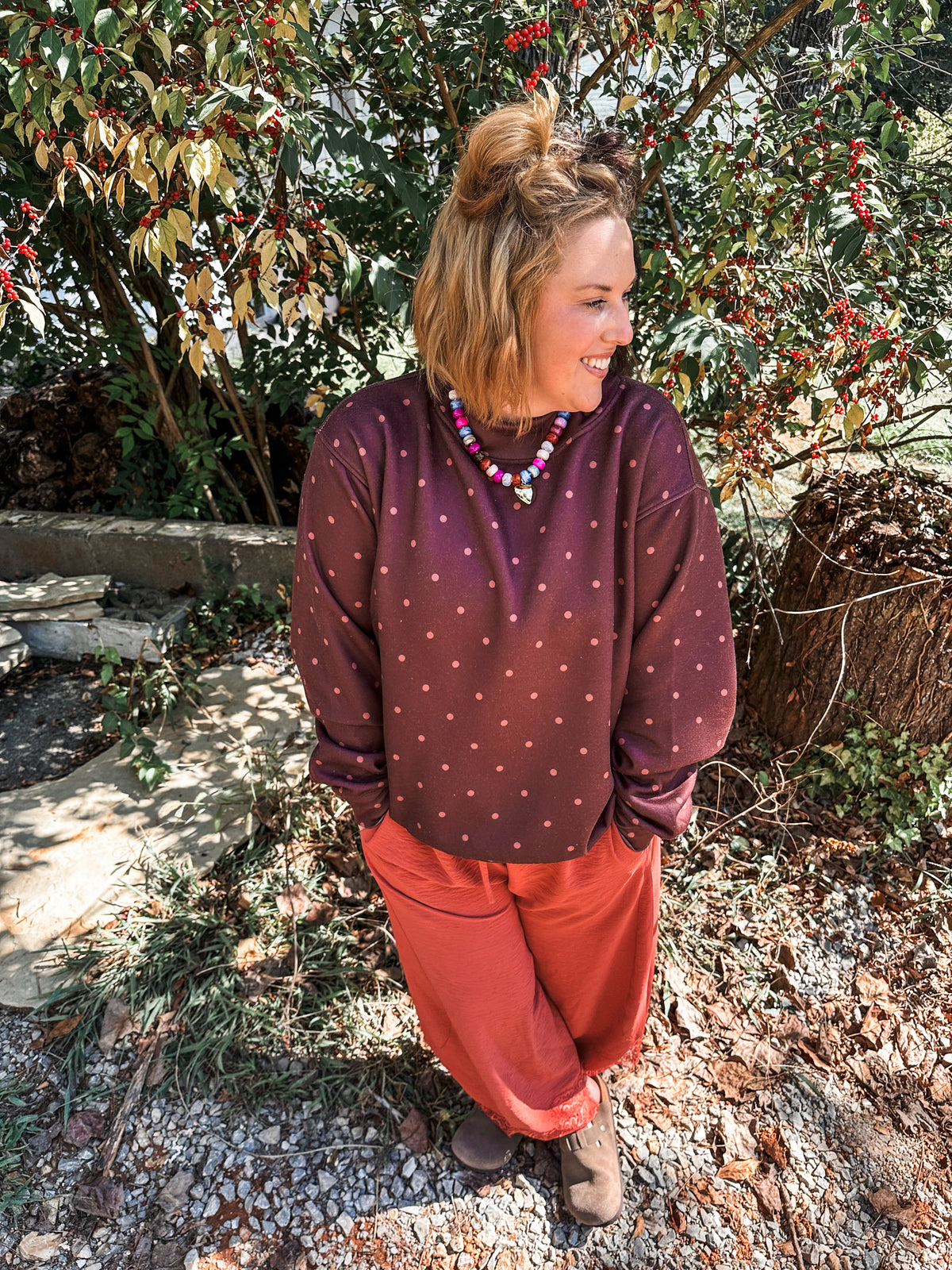 Chocolate Polka Dot Mockneck