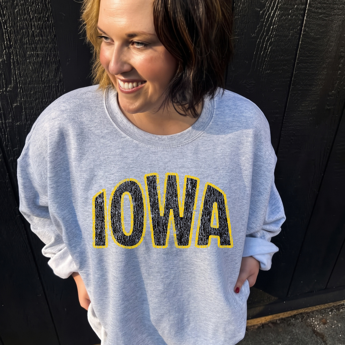 Distressed Iowa- Ash Sweatshirt
