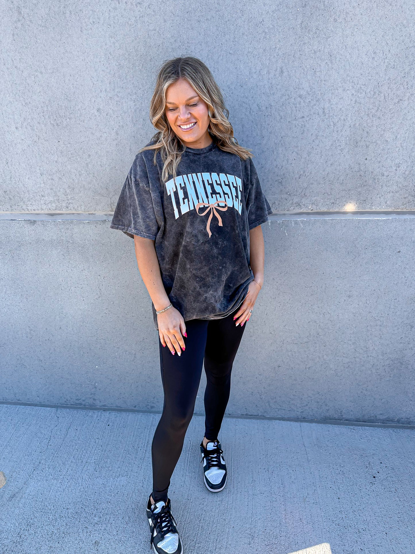 Tennessee Bow Black Acid Wash Tee