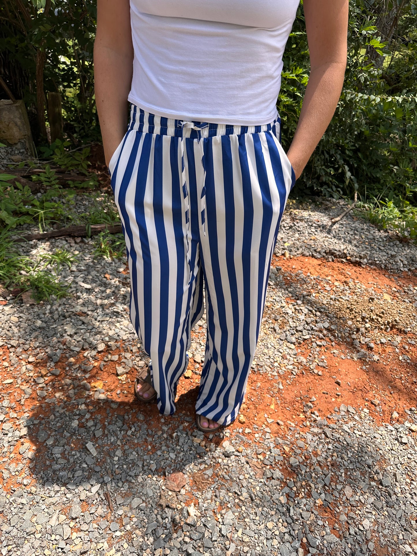 Navy Blue and White Striped Pants