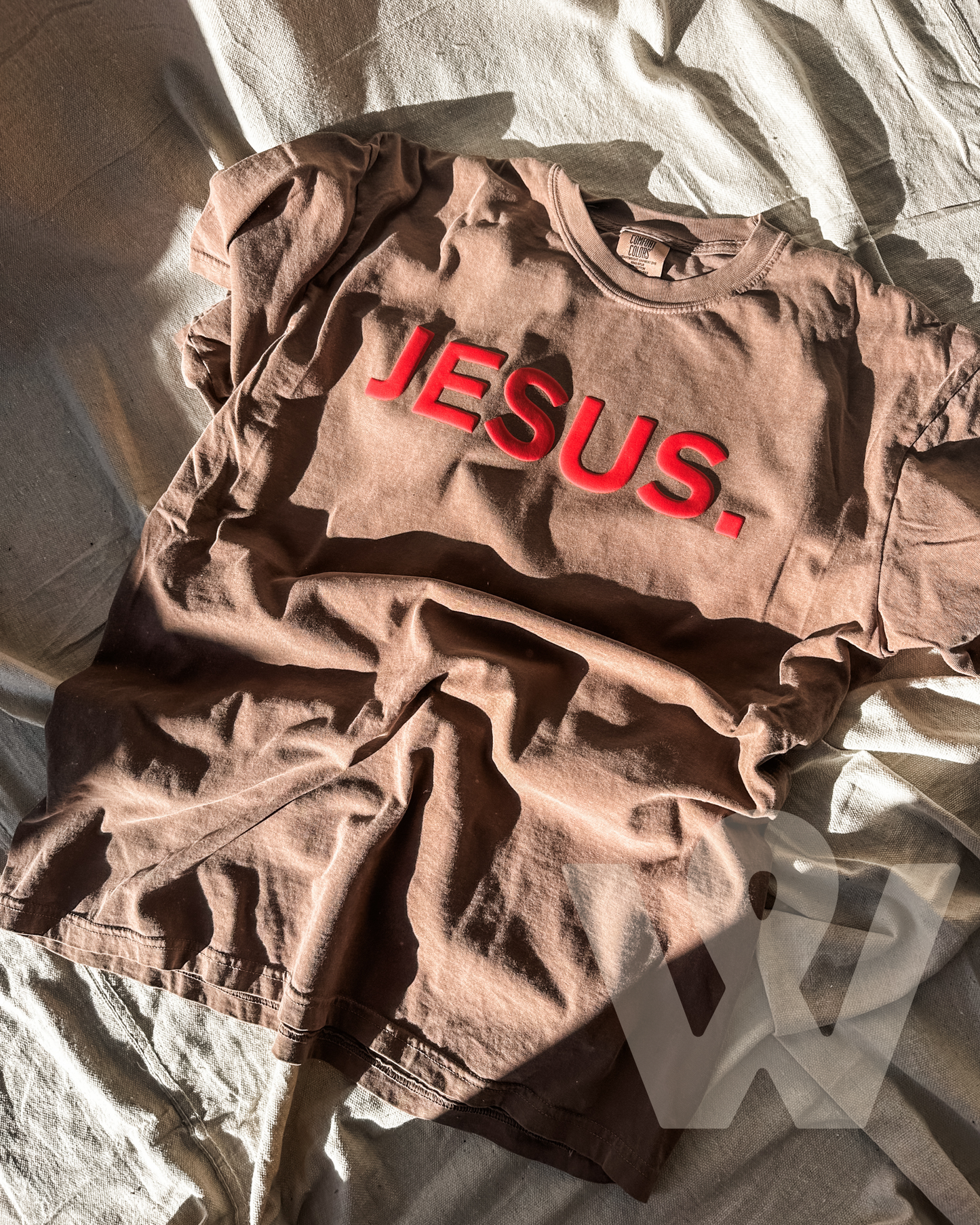 JESUS.-red puff- Brown Comfort Colors Tee