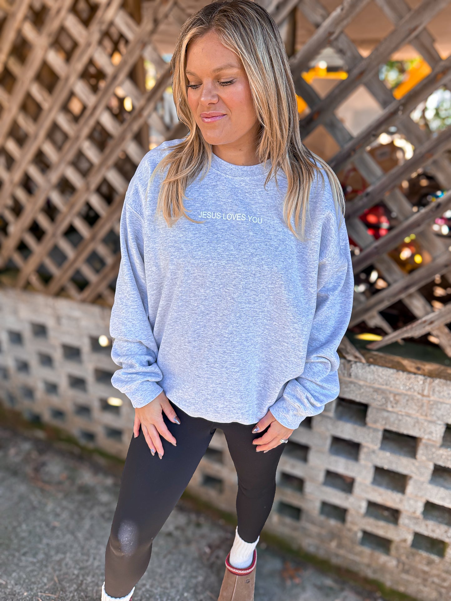 Jesus Loves You puff Ash Sweatshirt