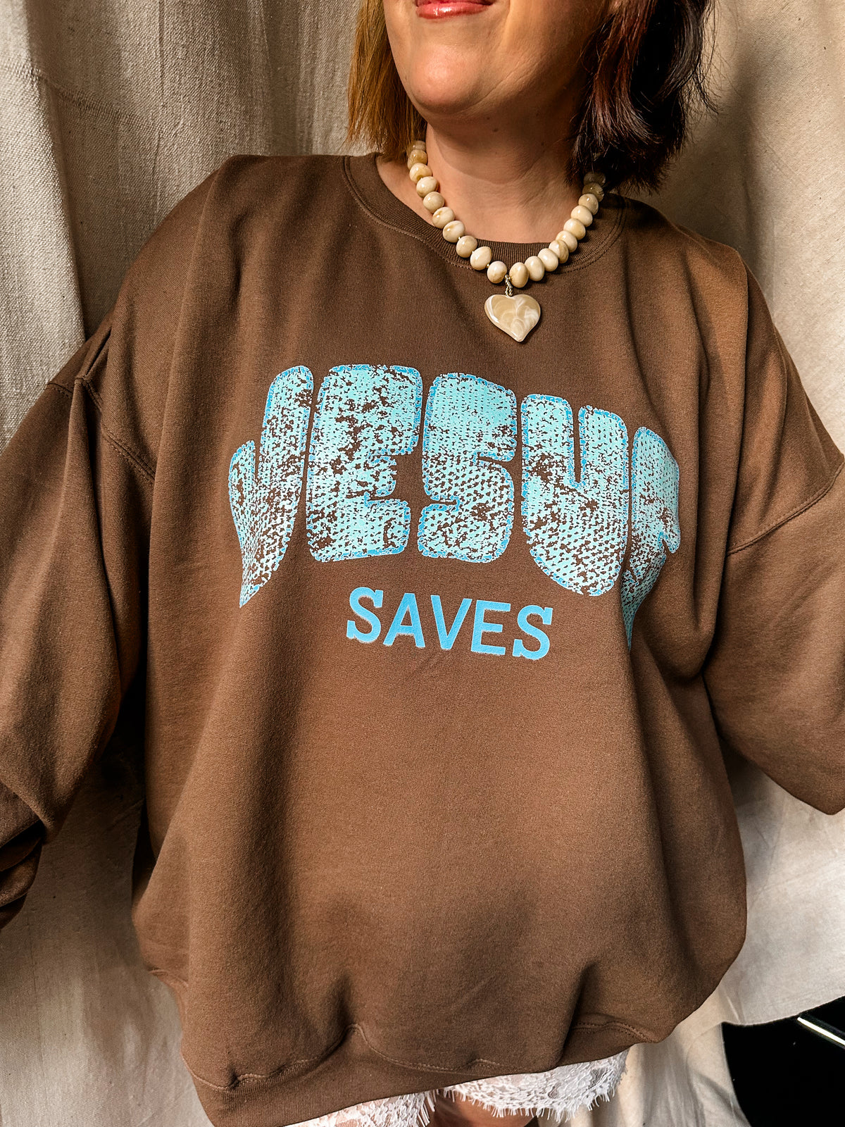 Jesus Saves- Brown Sweatshirt