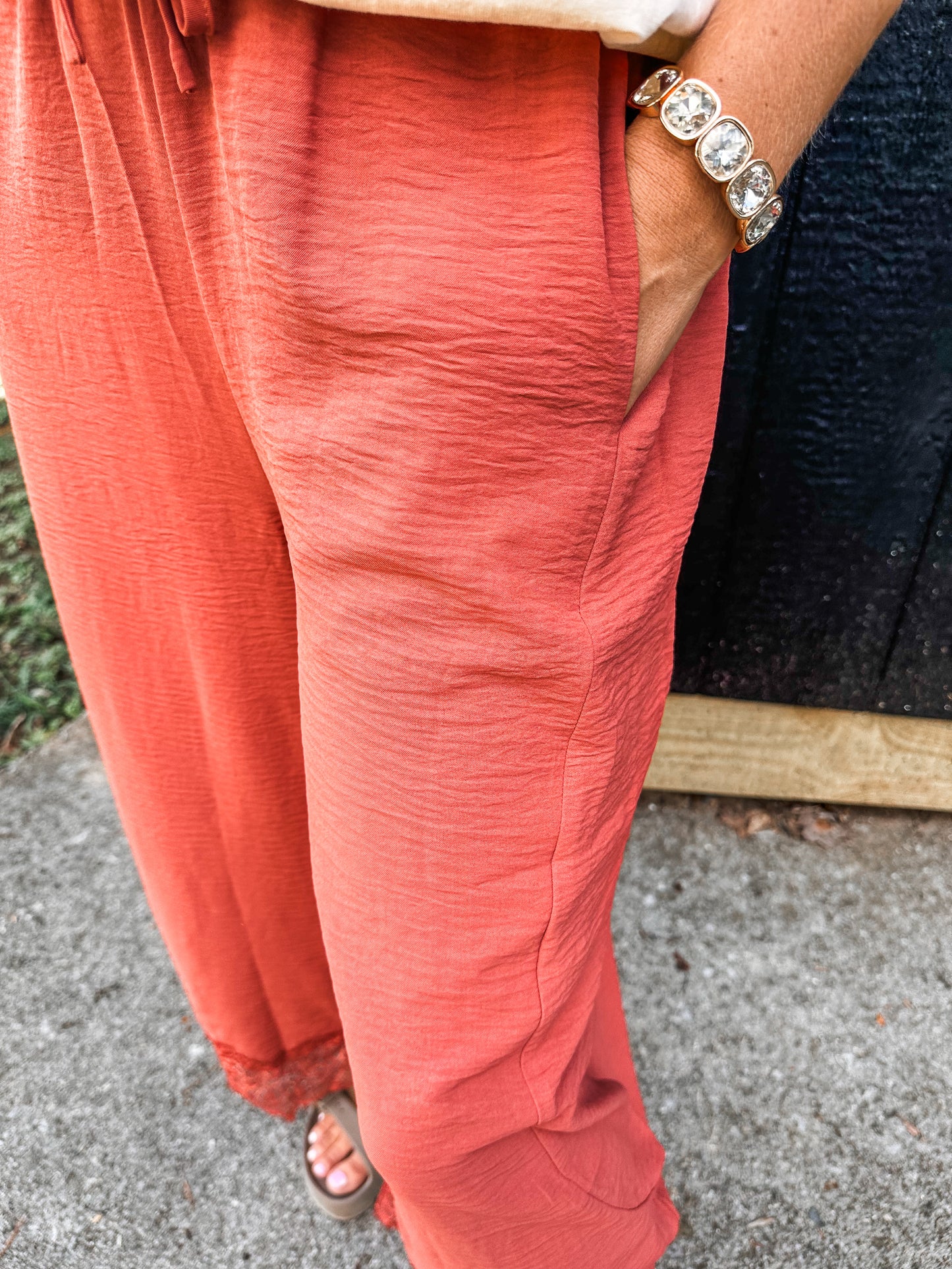 Comfy Chic Lace Balloon Pants- Terracotta