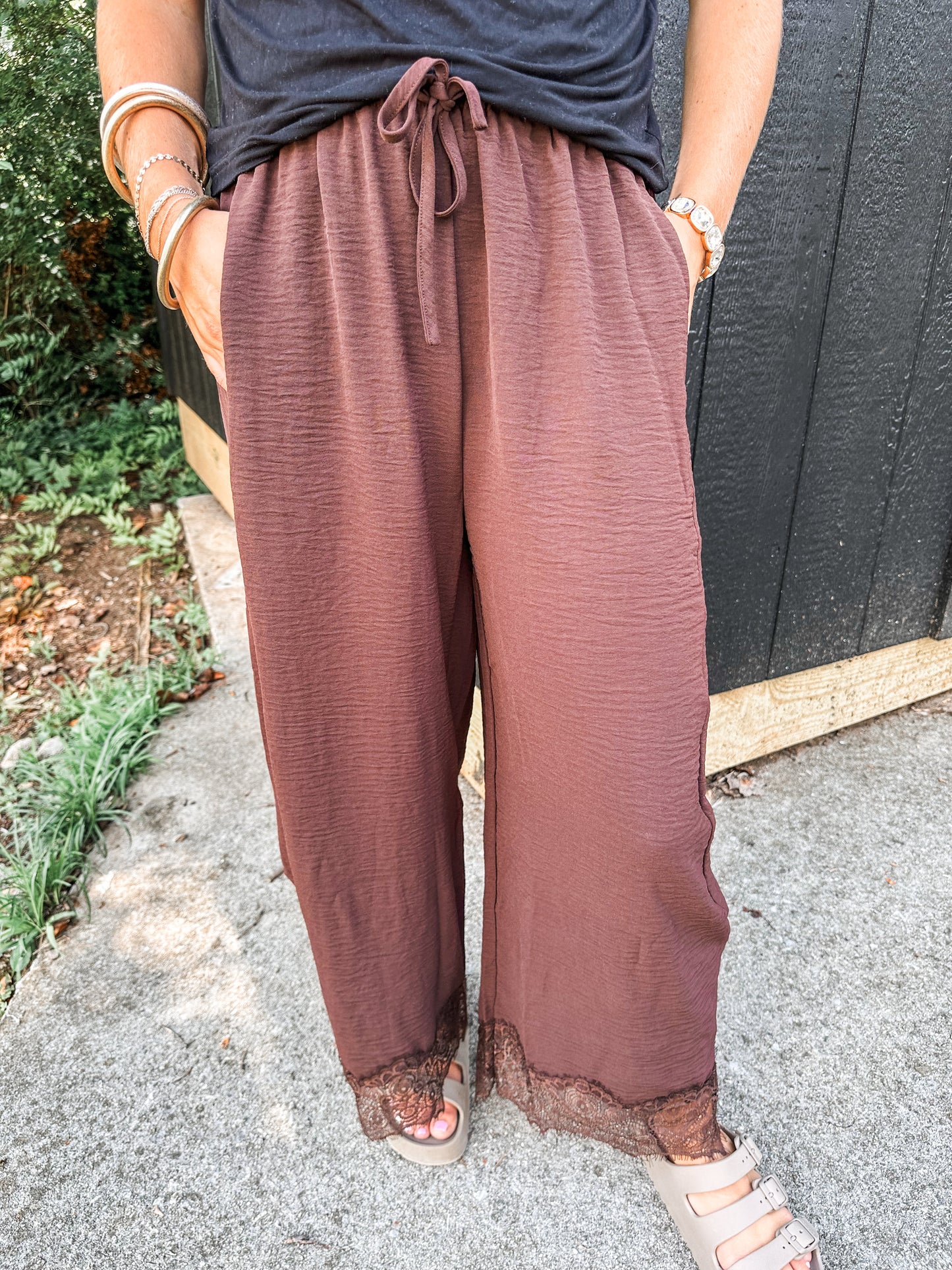 Comfy Chic Lace Balloon Pants- Brown