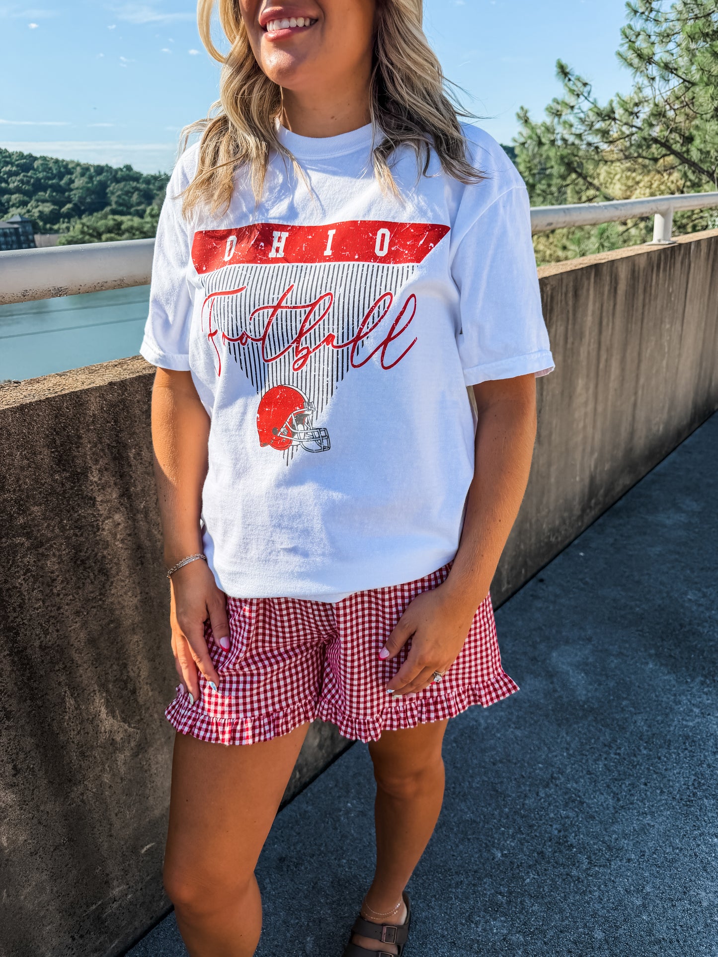 Ohio Stripe Football - White Tee