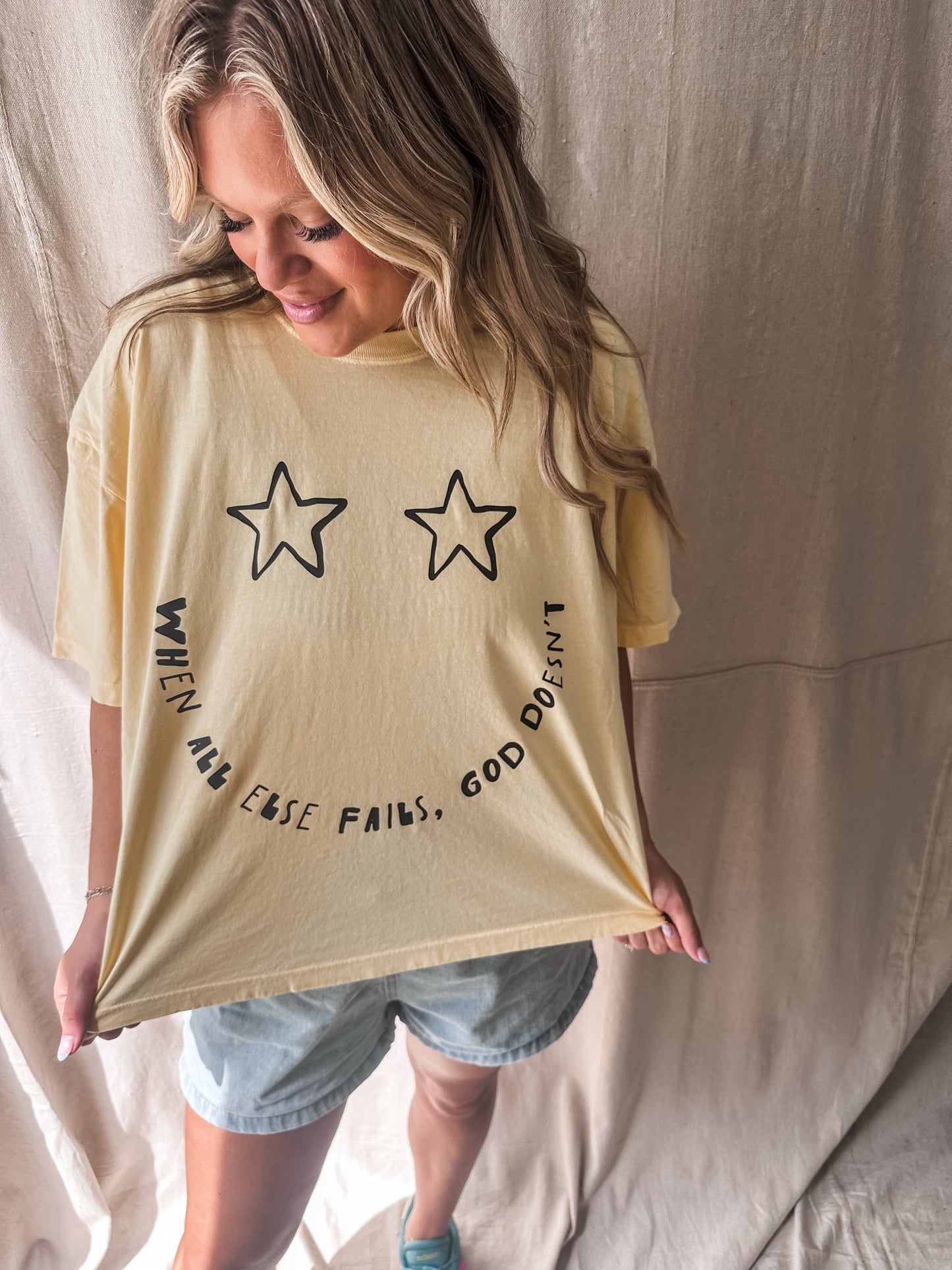 When All Else Fails, God Doesn’t Crop Tee – Yellow Comfort Colors Cropped Tee
