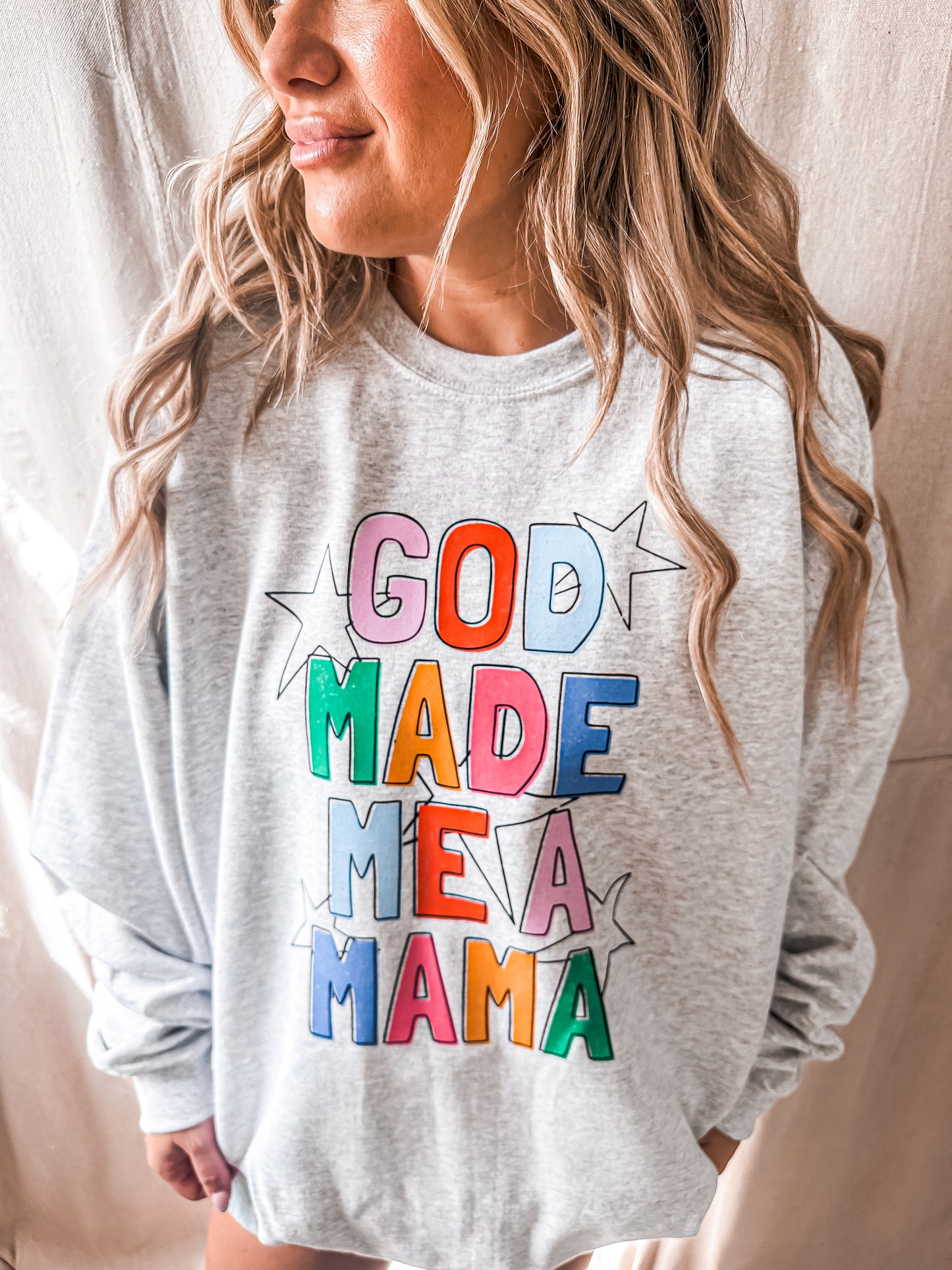 God Made Me a Mama Sweatshirt – Ash Gildan Crewneck