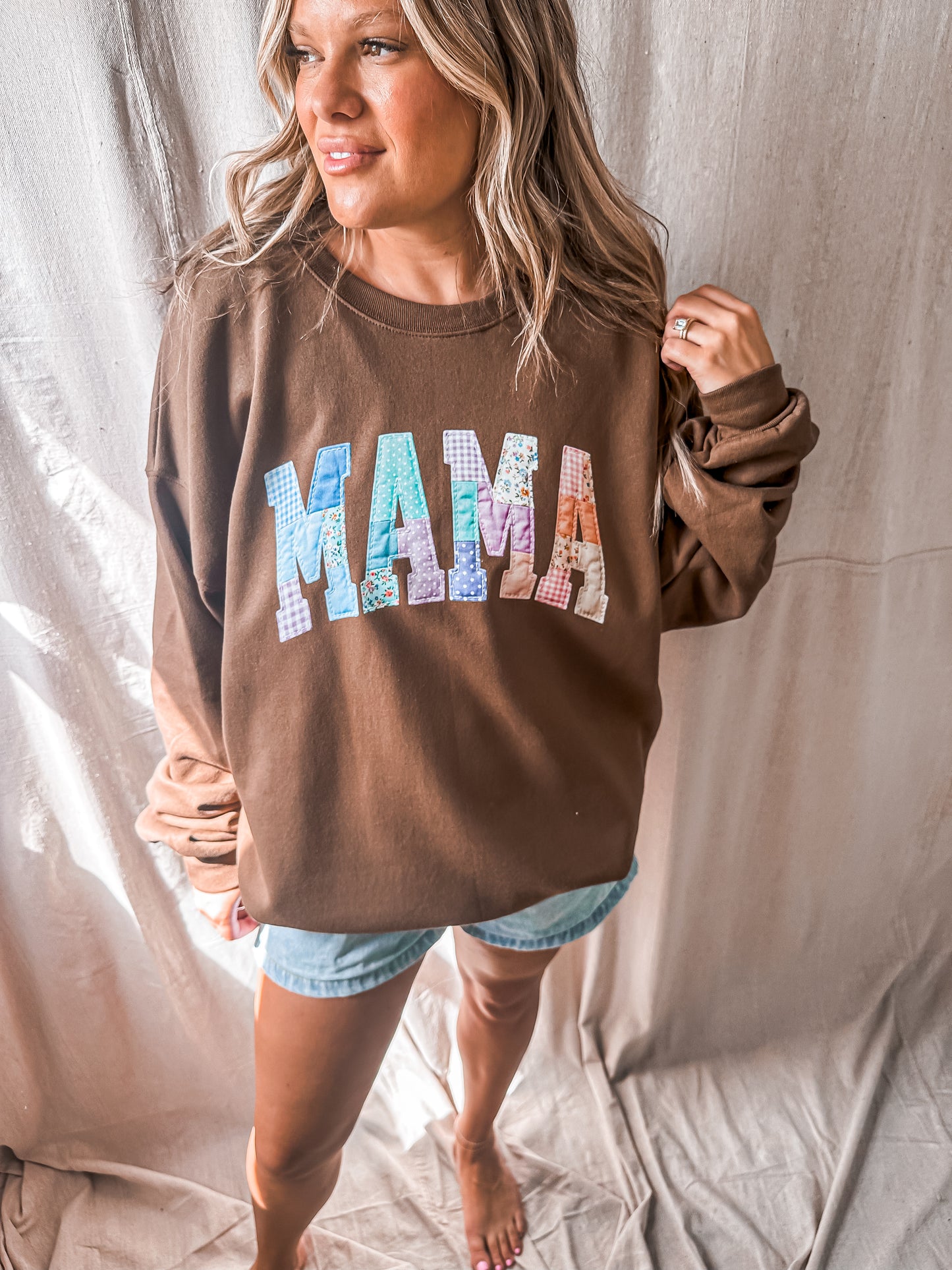 Patchwork Mama Sweatshirt – Brown Hanes Crewneck