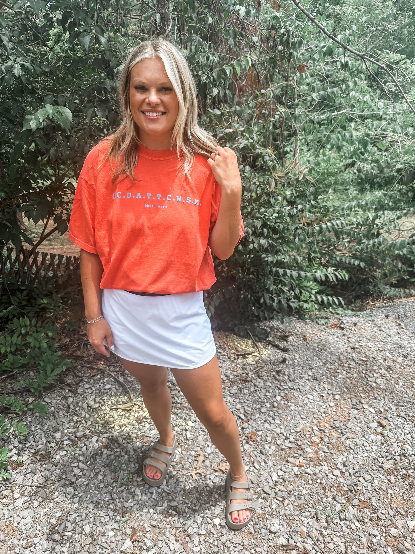 Phil 4:13 Bright Salmon Tee- Bluff Puff