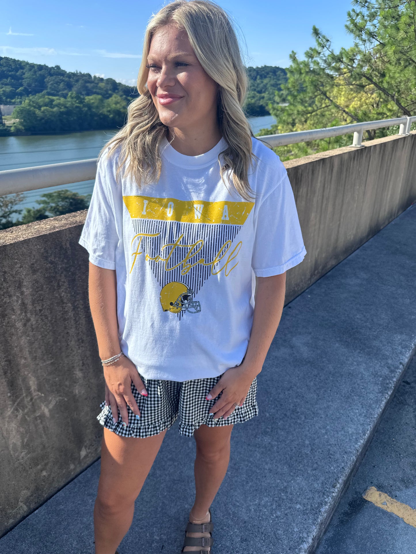 Iowa Stripe Football - White Tee