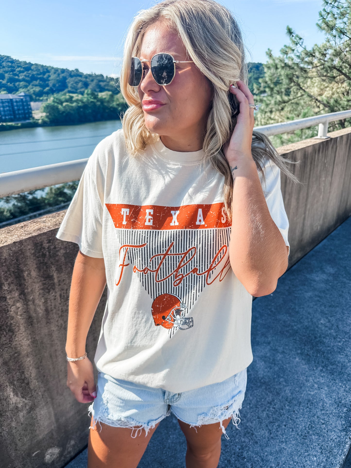Texas Stripe Football - Ivory Tee