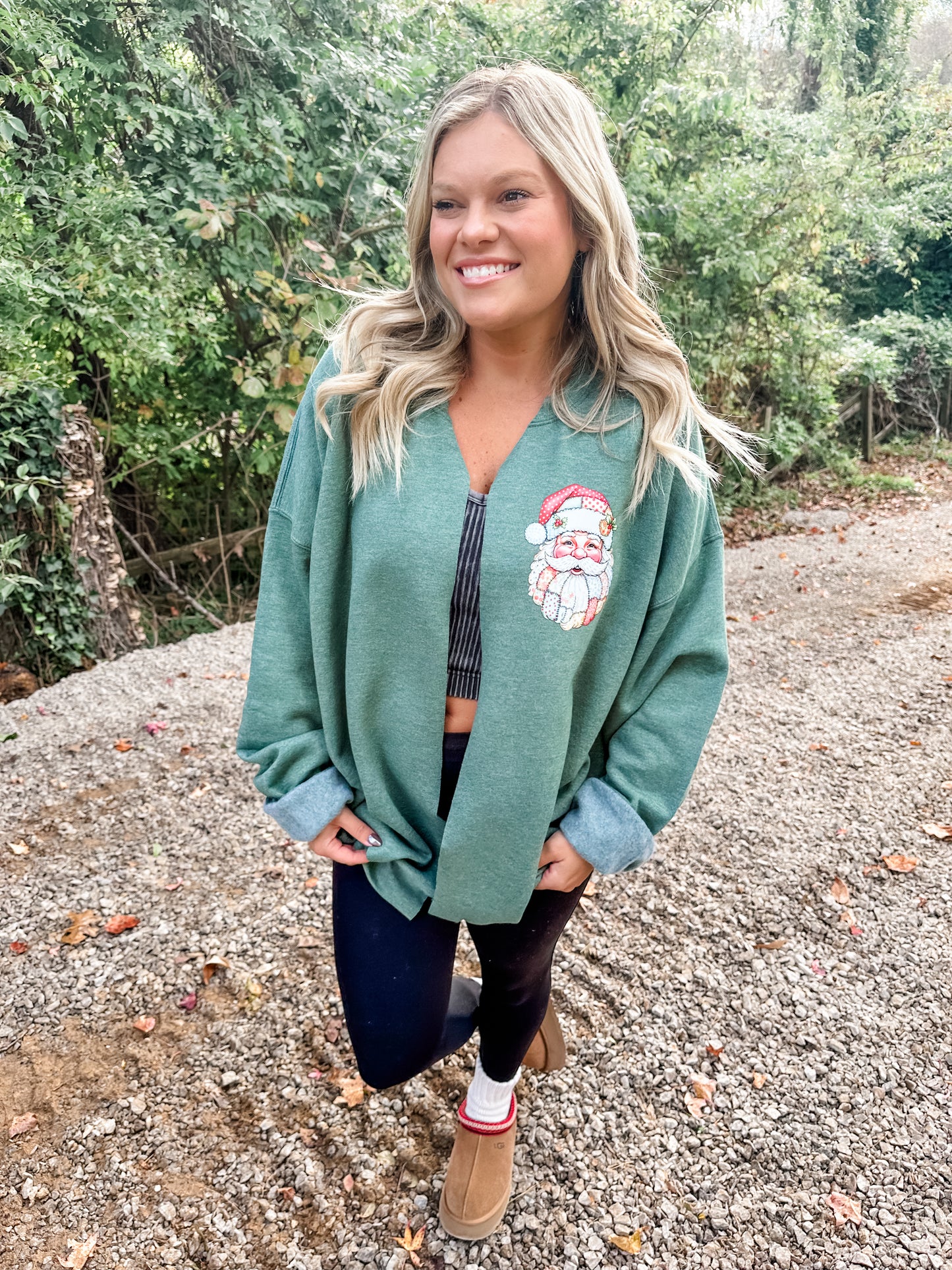 Patchwork Santa- Green Cardigan