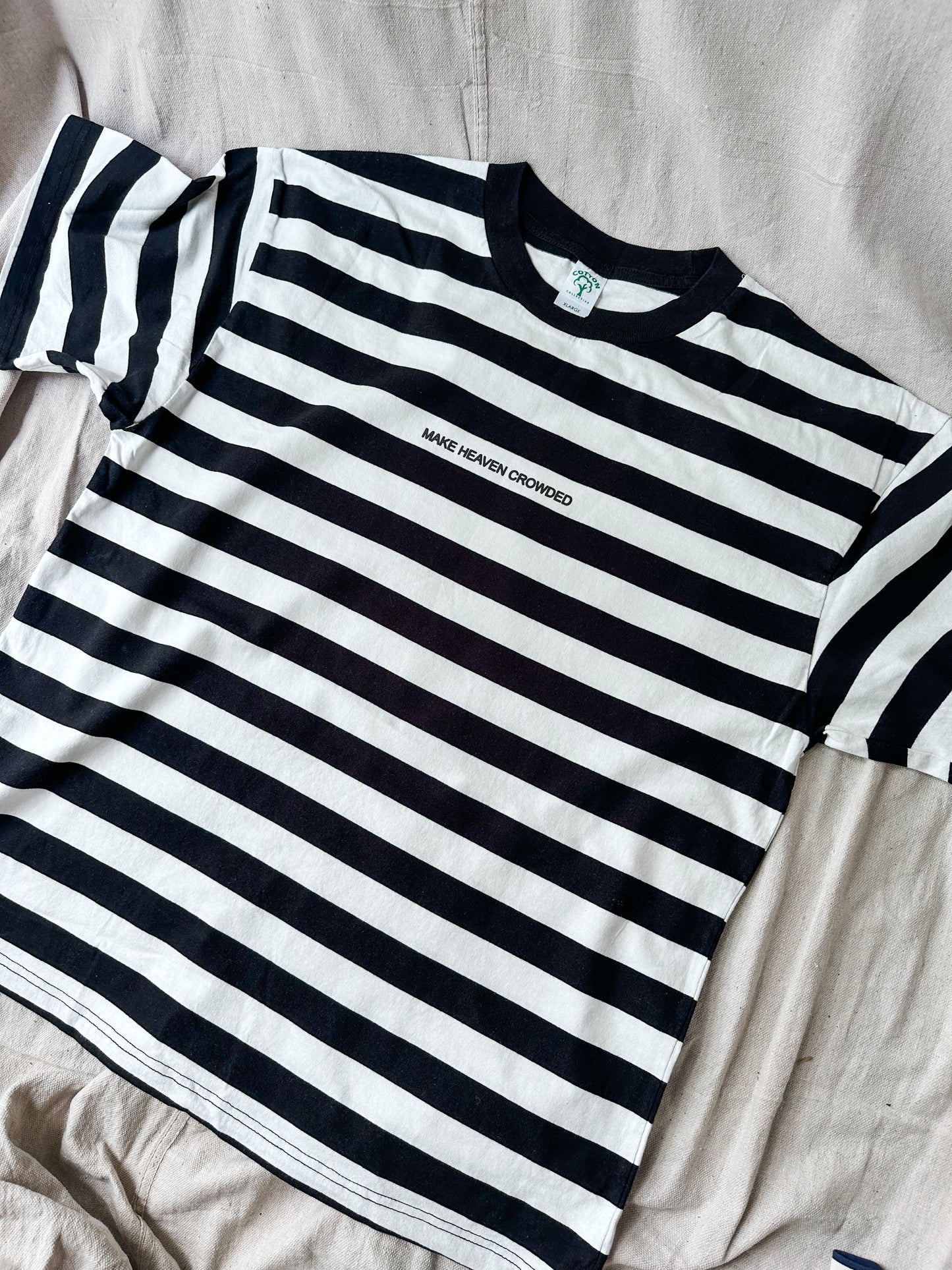 Make Heaven Crowded Black and White Stripes Graphic Tee