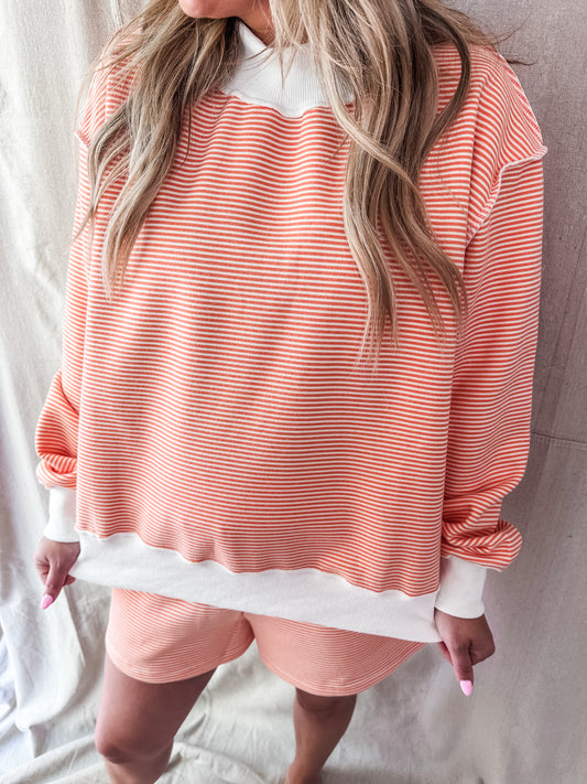 Striped Mockneck Lounge Set- orange and white