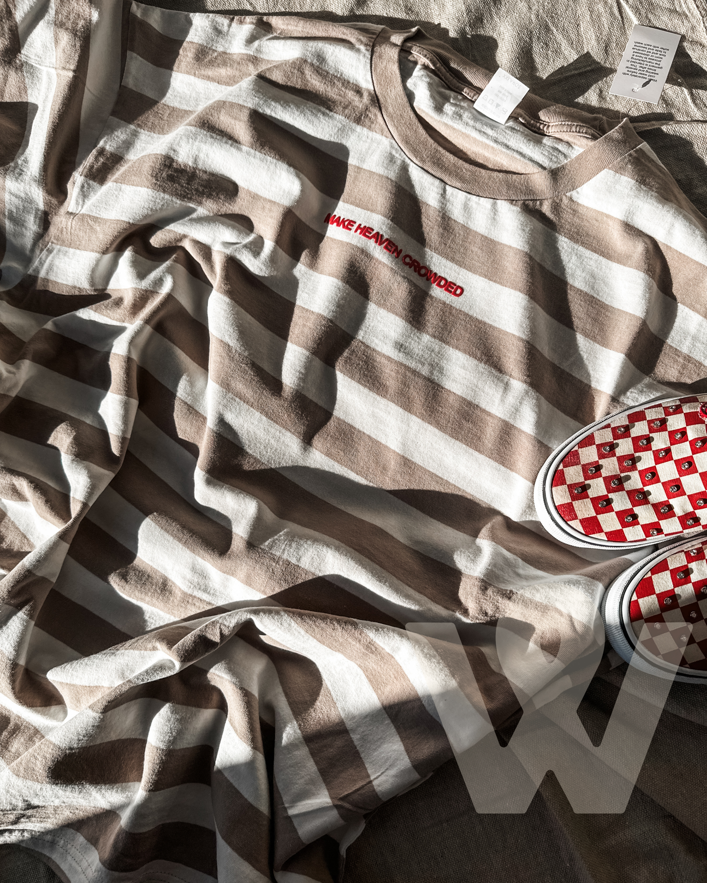 Make Heaven Crowded-red puff- Beige Stripe Tee