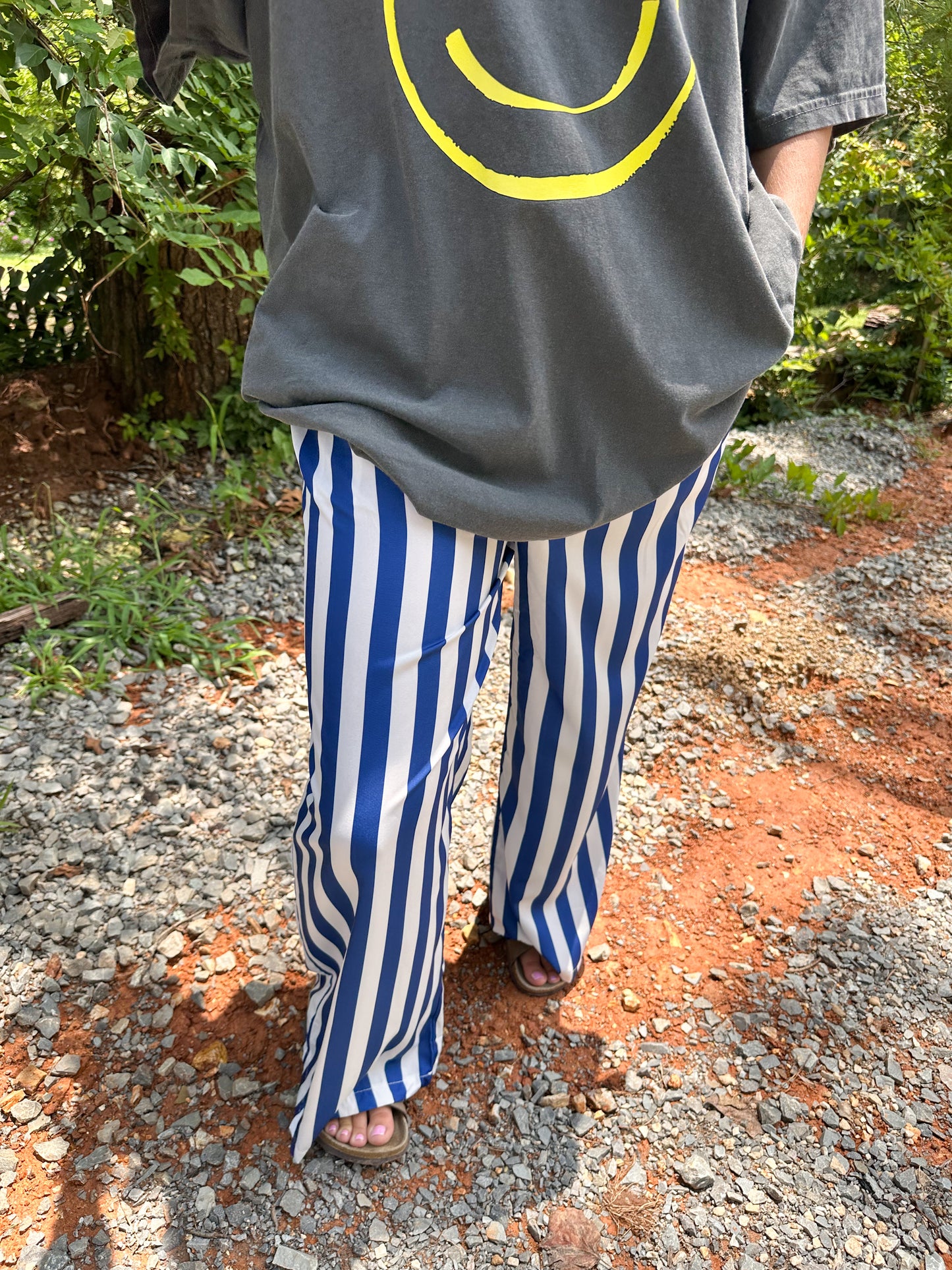 Navy Blue and White Striped Pants