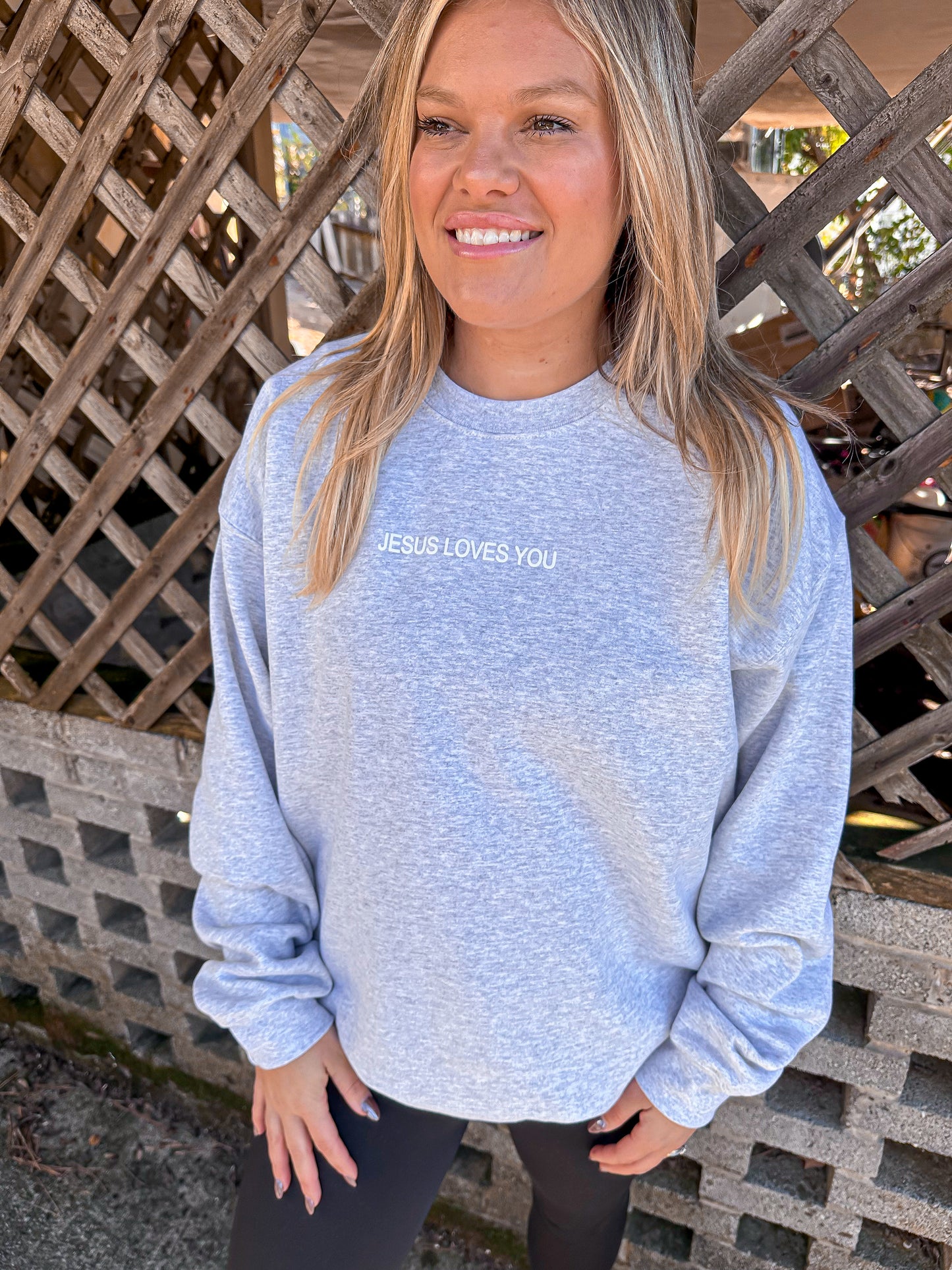 Jesus Loves You puff Ash Sweatshirt