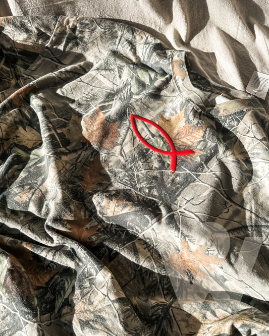 JESUS FISH -red puff- Camo Tee