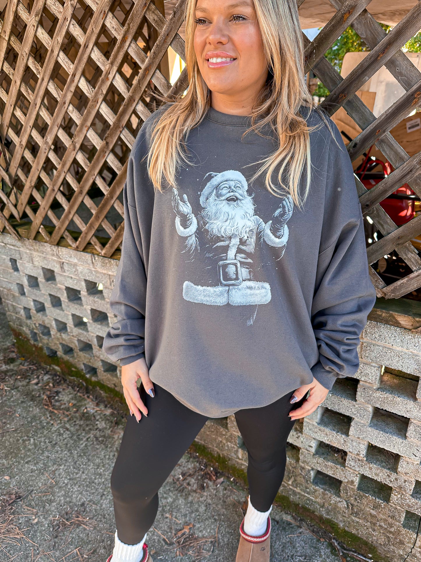 black and white Santa sweatshirt