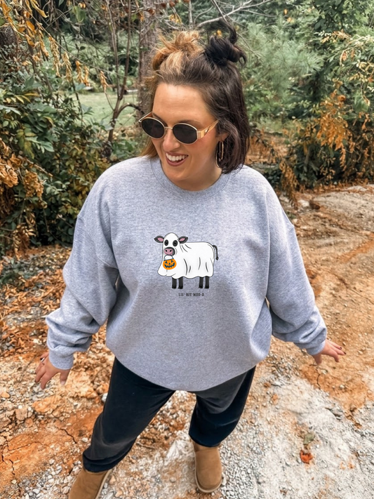 Moo-dy Halloween Cow - sport gray sweatshirt