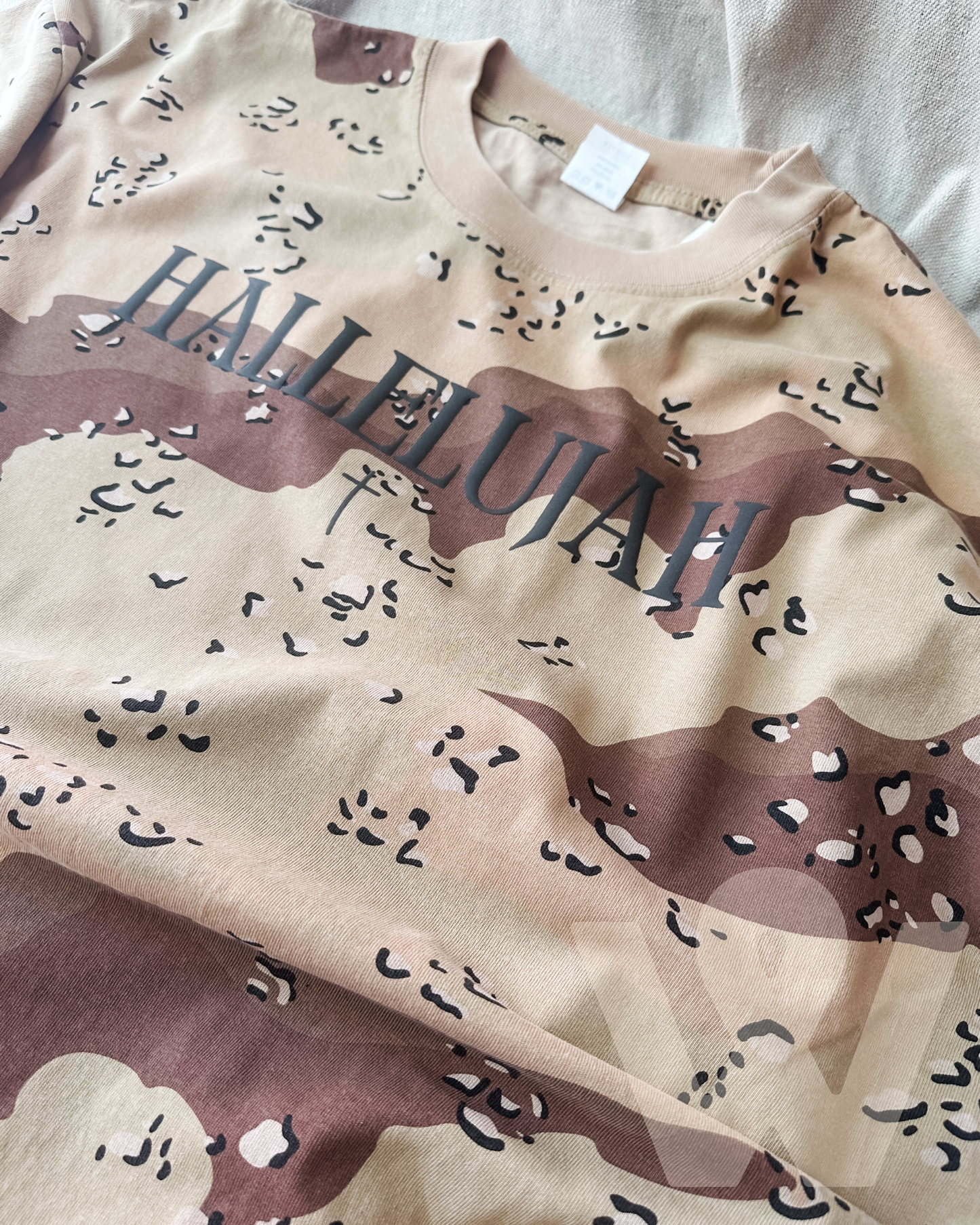 Hallelujah- Desert Camo Graphic tee- black puff
