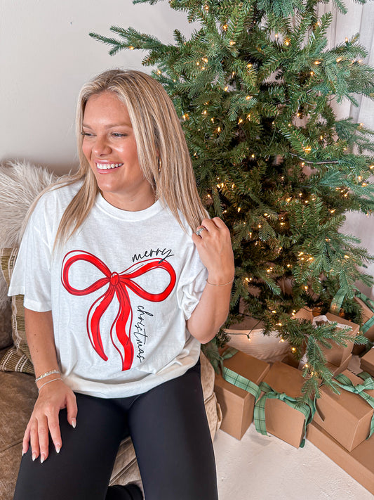 WHOLESALE Merry Christmas Bow Tee