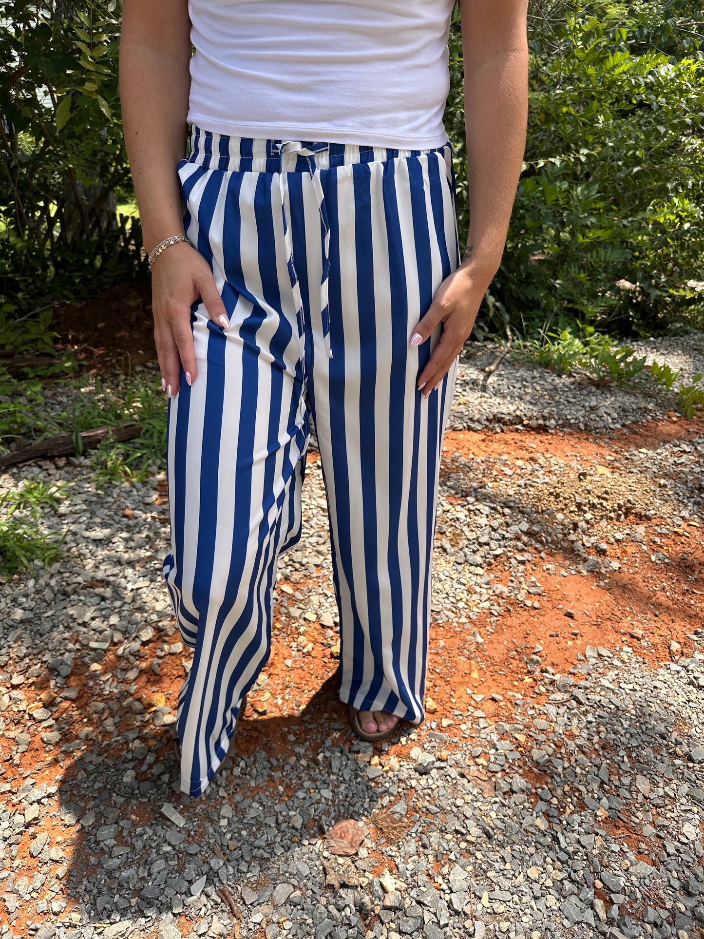 Navy Blue and White Striped Pants