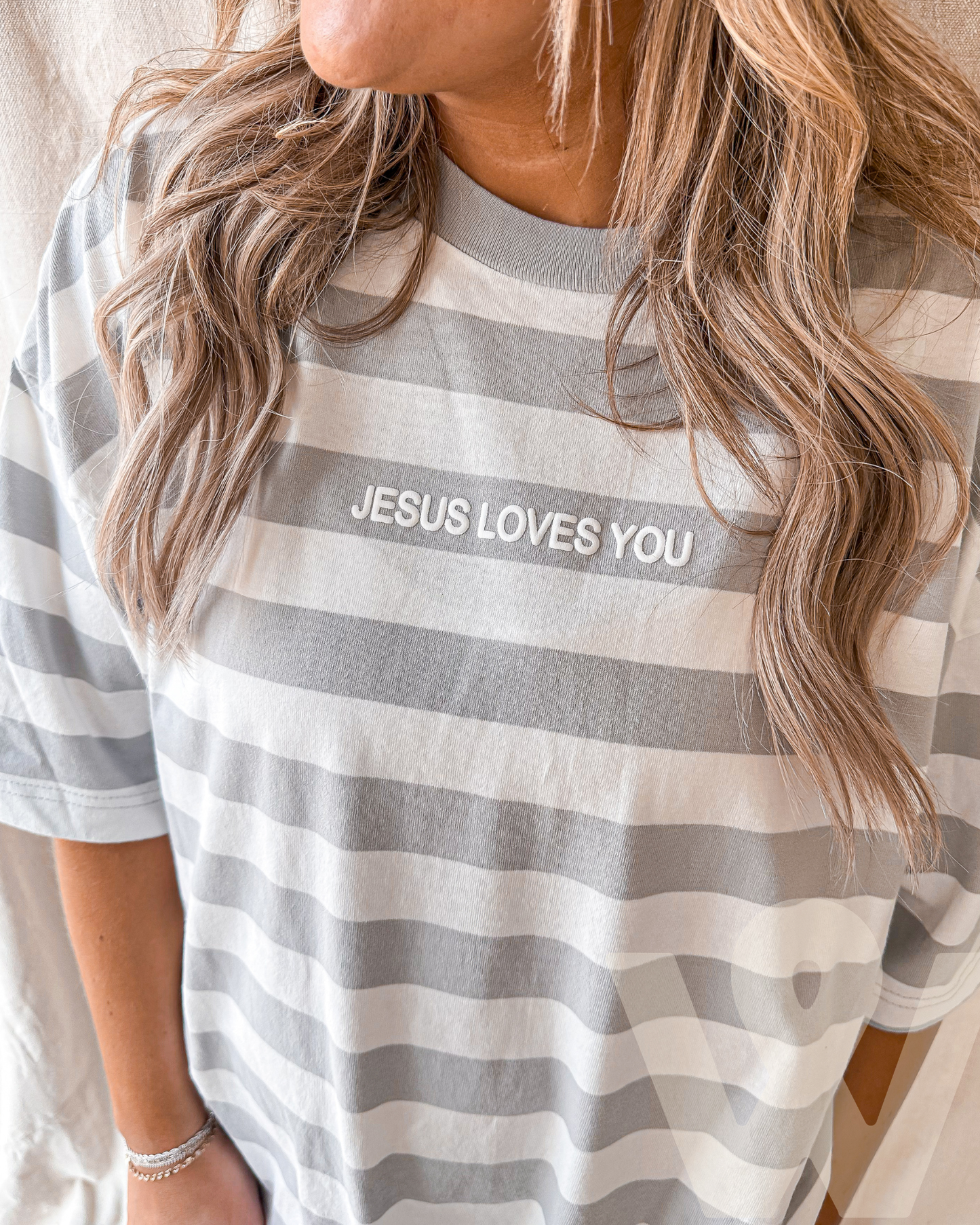 Jesus Loves You GRAY Stripes Graphic Tee