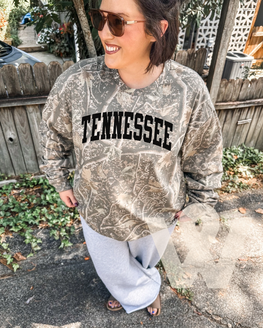 Tennessee Camo long sleeve tee- black ink