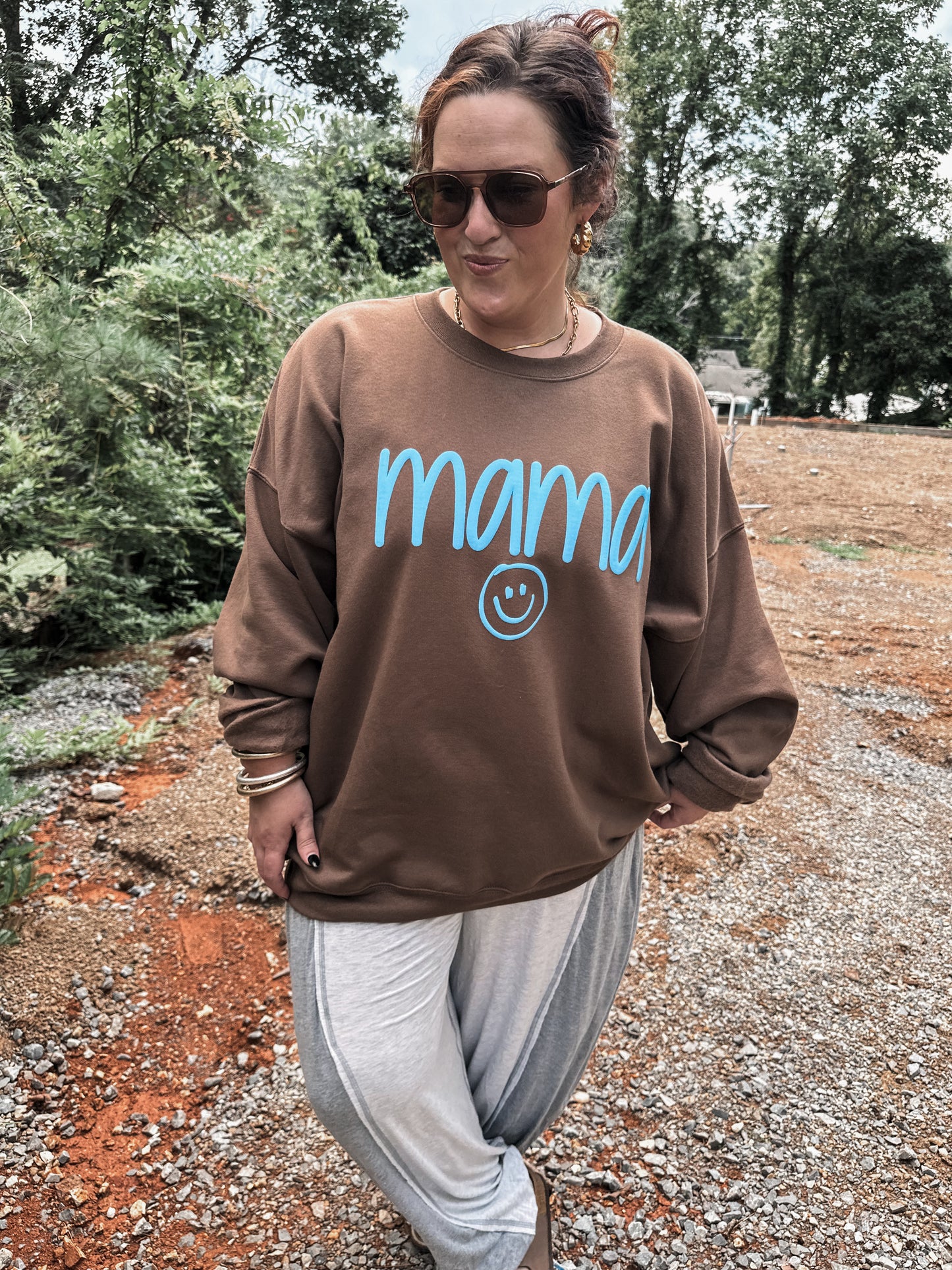MAMA smiley blue puff- brown sweatshirt