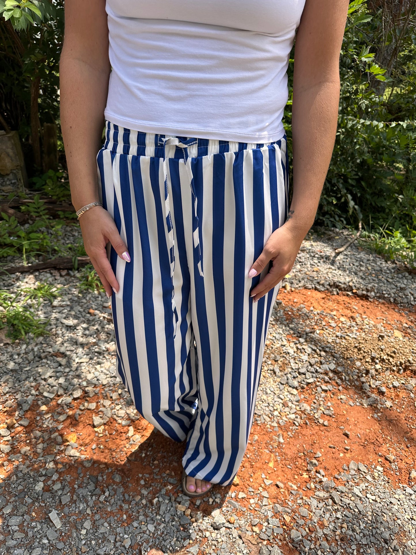 Navy Blue and White Striped Pants