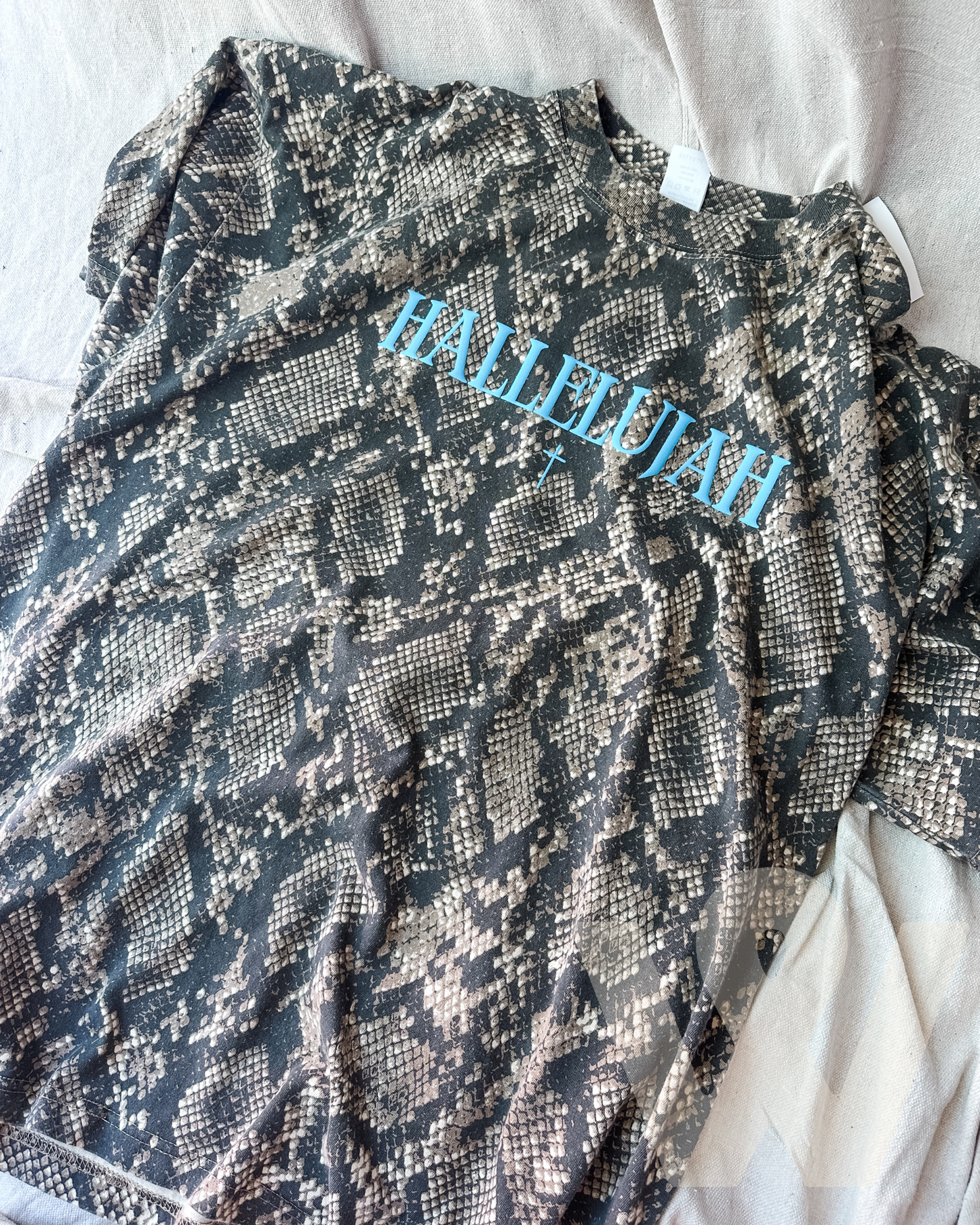 Hallelujah- Snakeskin Graphic Tee- Blue Puff print