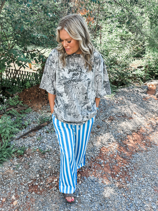 Aqua Blue and White Striped Pants