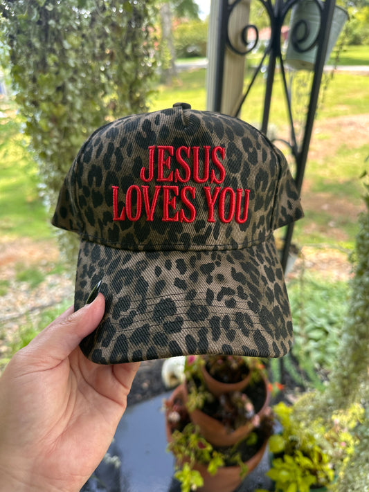 JESUS LOVES YOU leopard hat