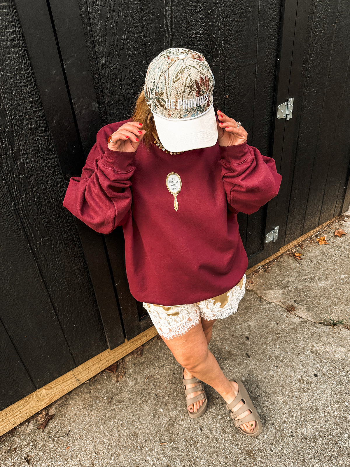Be Gentle With Her- maroon sweatshirt