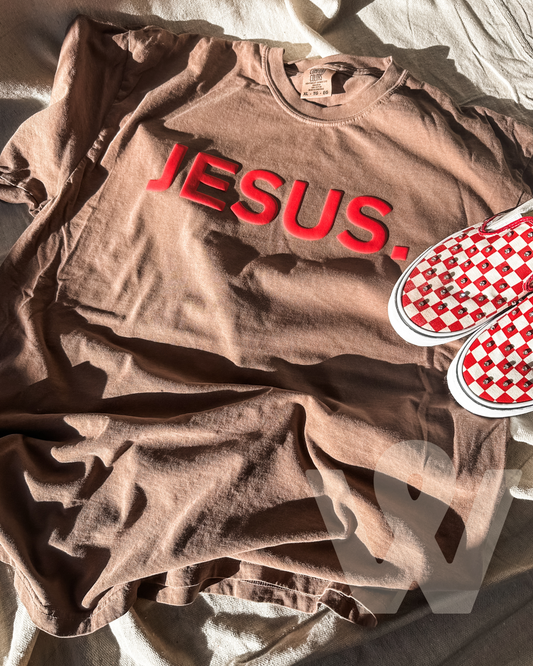 JESUS.-red puff- Brown Comfort Colors Tee