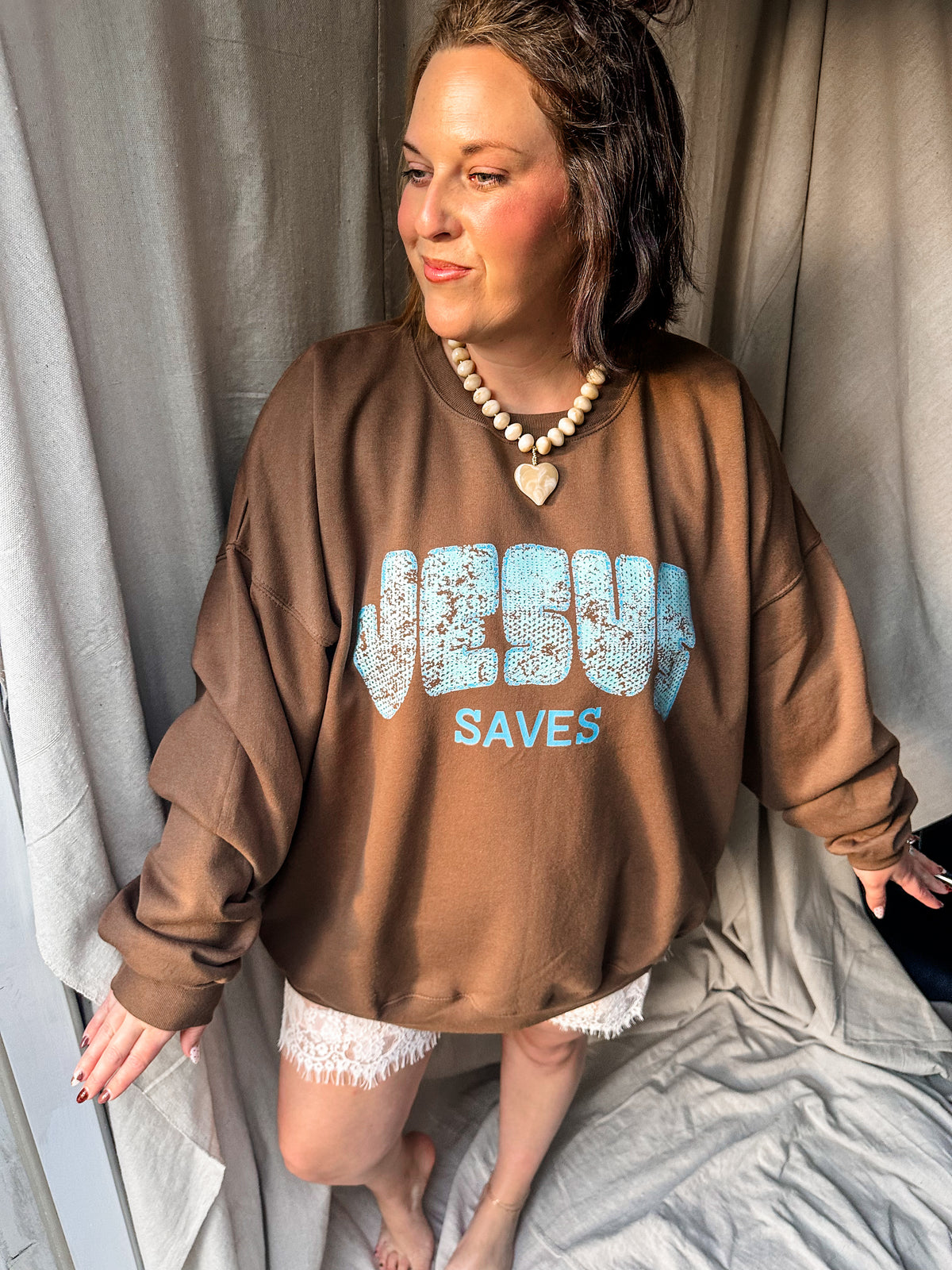 Jesus Saves- Brown Sweatshirt