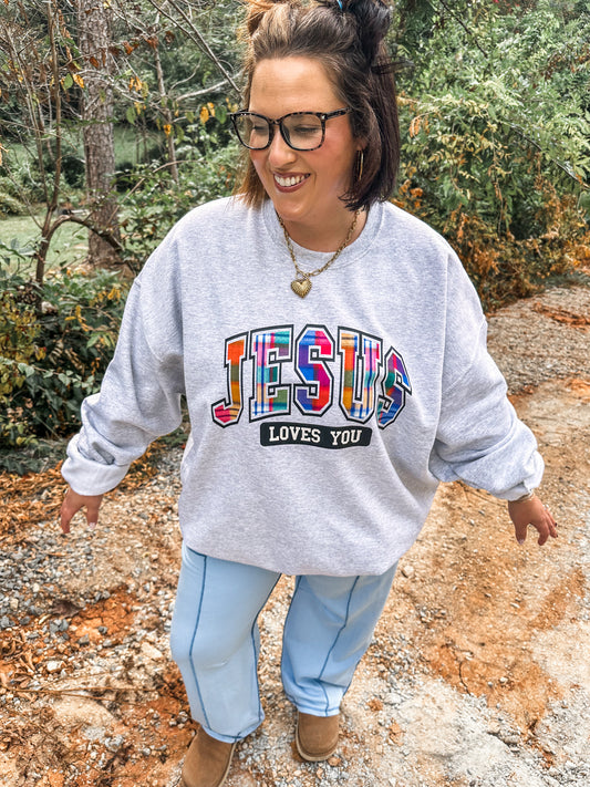 Jesus Loves You Plaid - Ash Sweatshirt