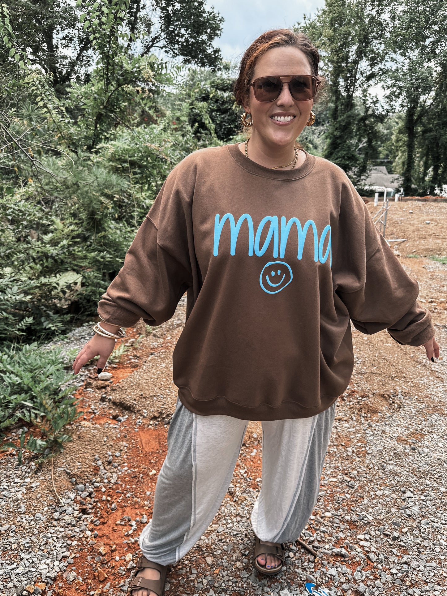 MAMA smiley blue puff- brown sweatshirt