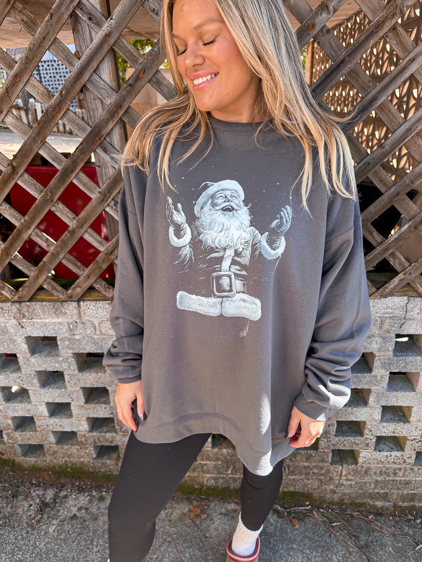 black and white Santa sweatshirt