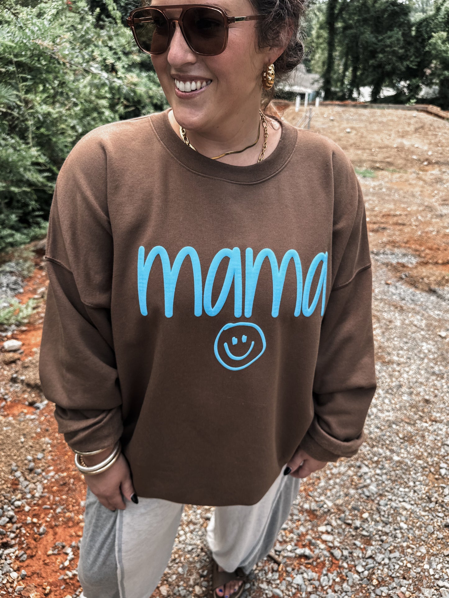 MAMA smiley blue puff- brown sweatshirt