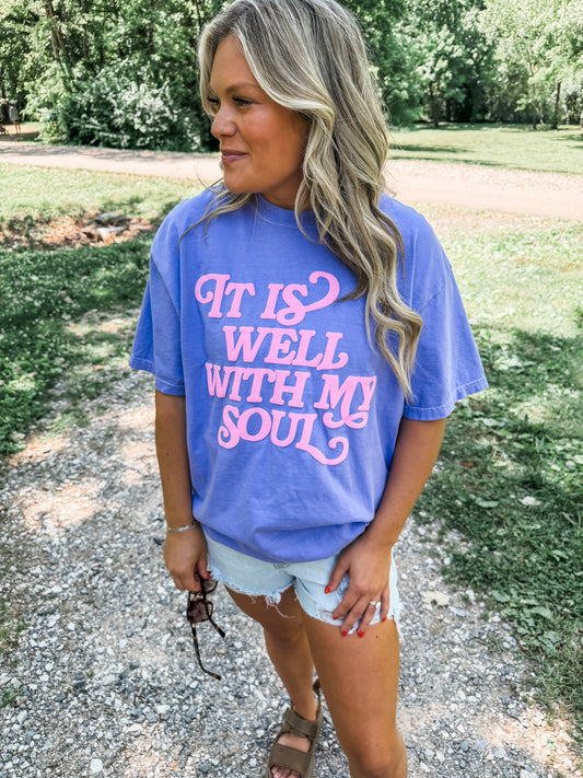 It is Well With My Soul Pink Puff- Purple Tee
