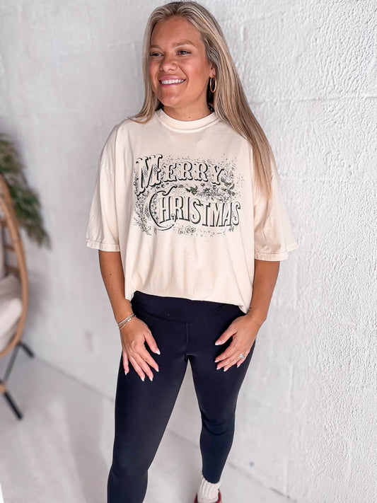 WHOLESALE Vintage Merry Christmas Ivory Tee