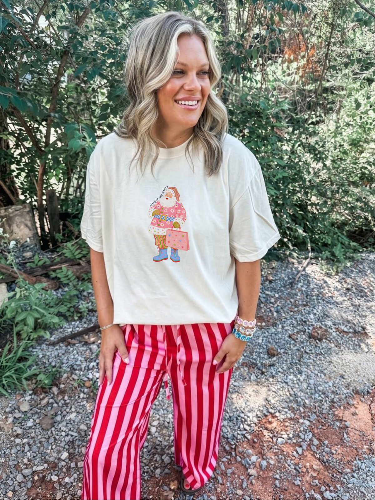 Sleigh’n and Spend’n Santa- Ivory Tee