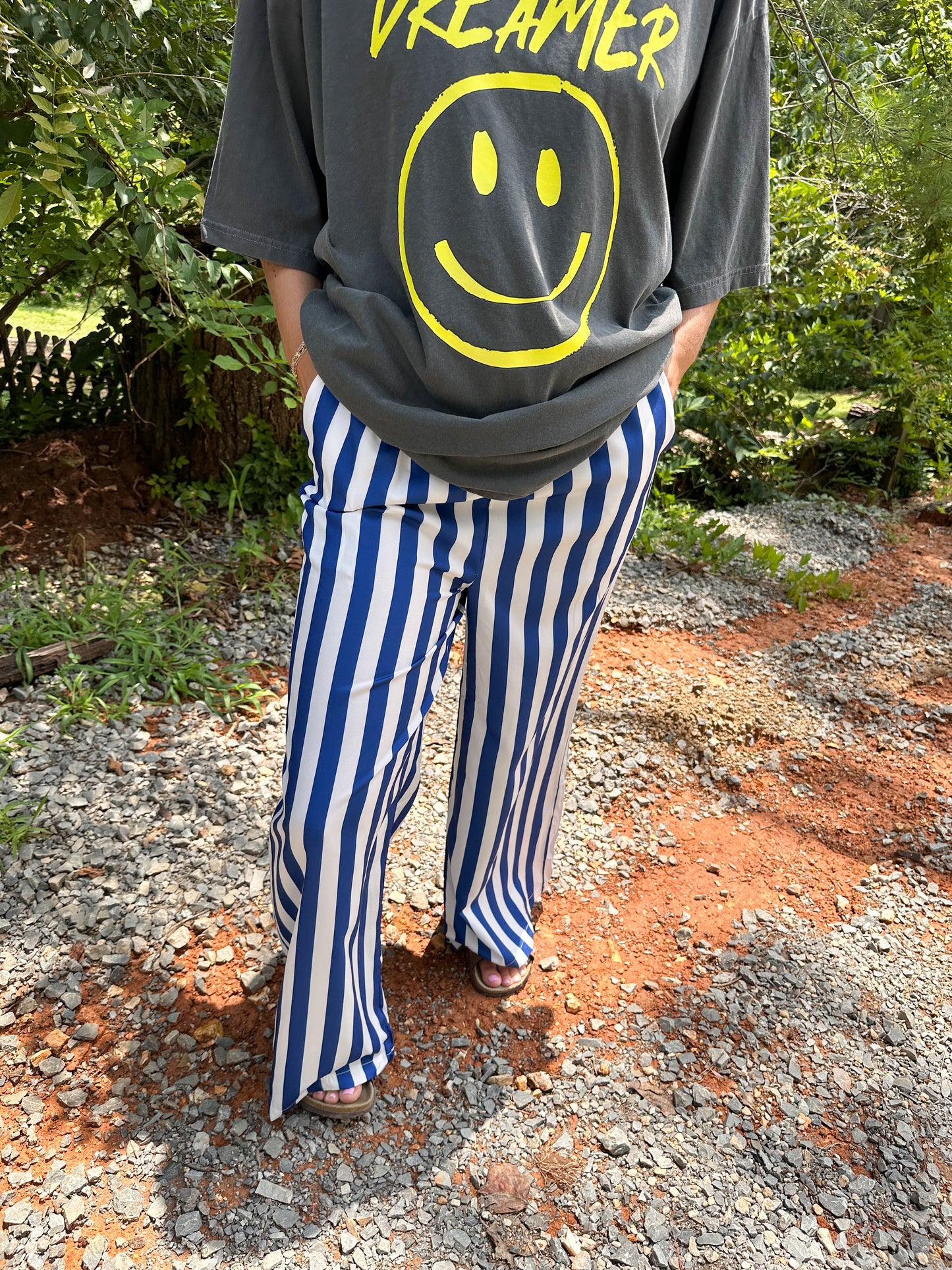 Navy Blue and White Striped Pants