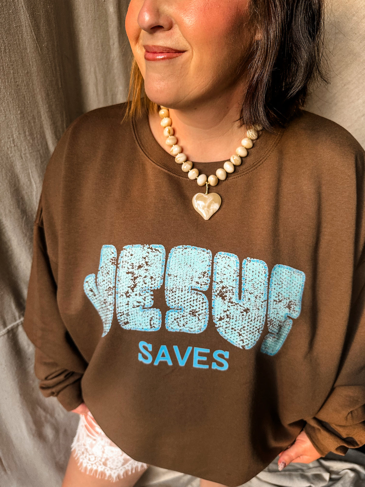 Jesus Saves- Brown Sweatshirt