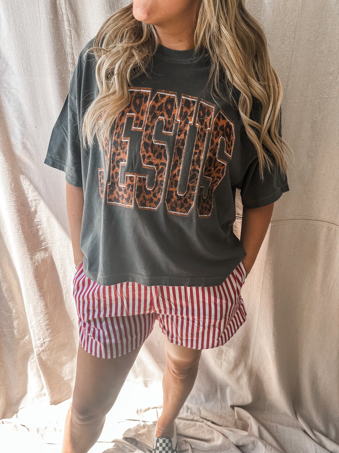 Leopard Jesus - pepper Crop Tee