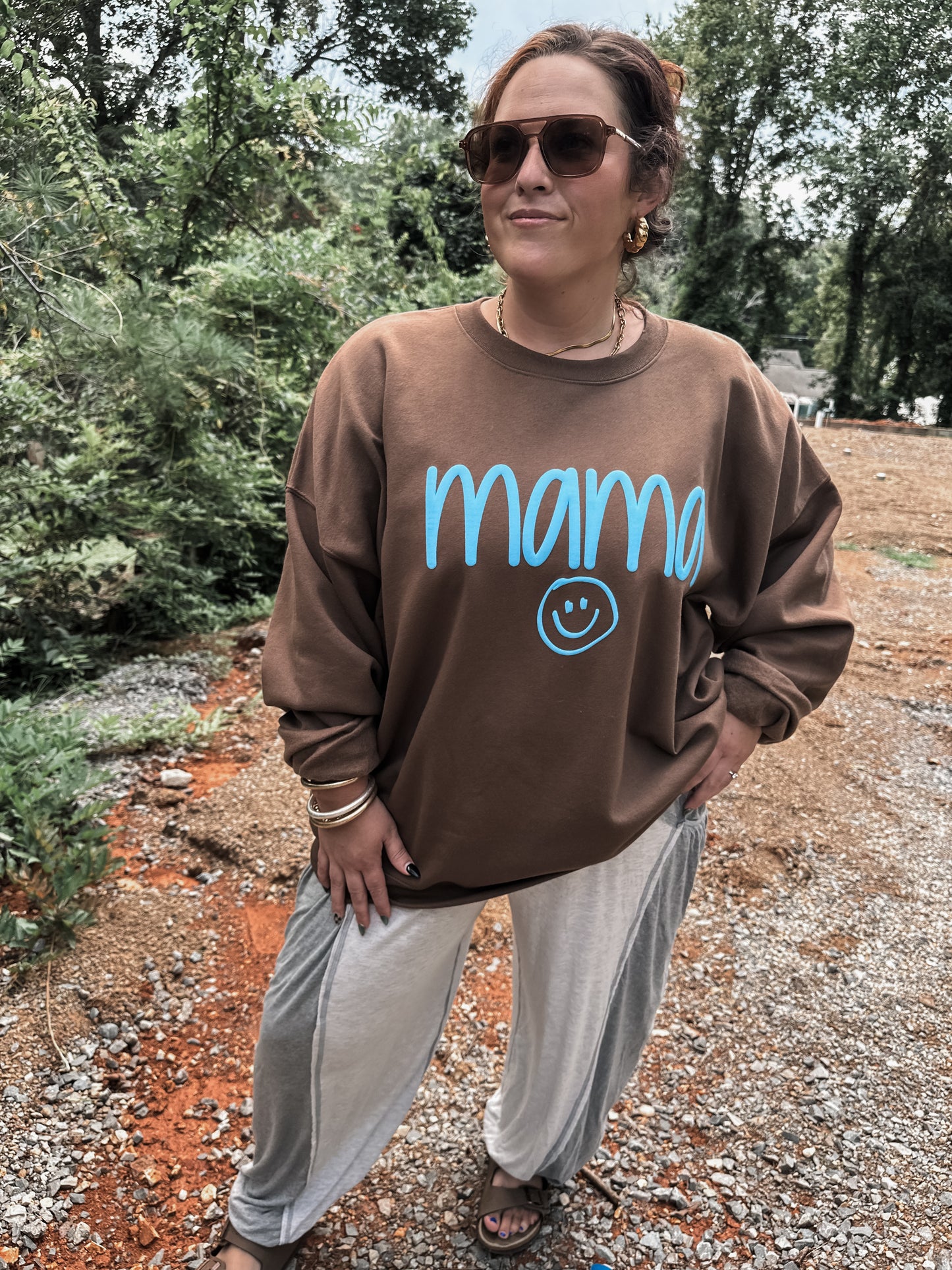 MAMA smiley blue puff- brown sweatshirt