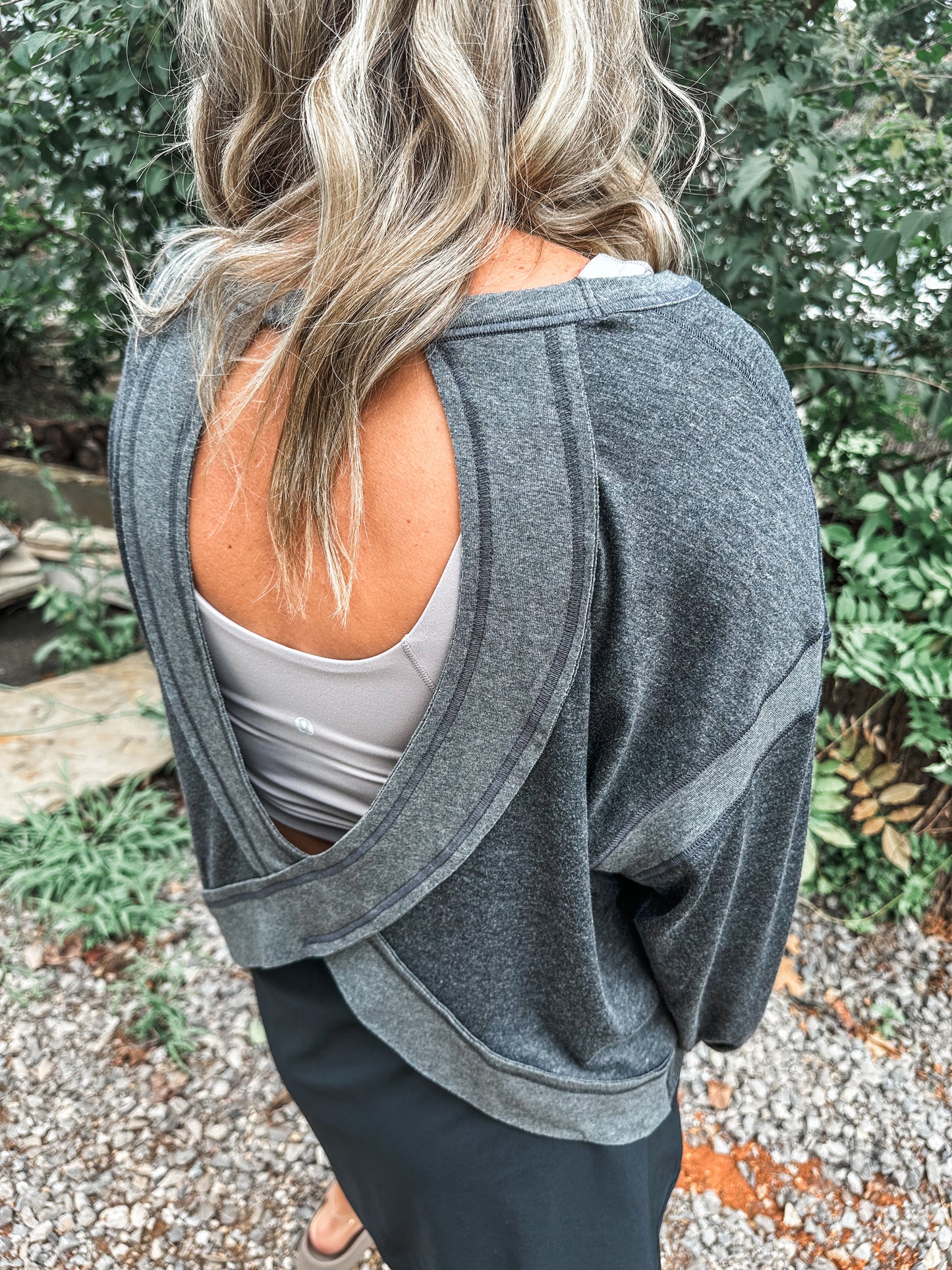 Open Back Active Pullover- Gray